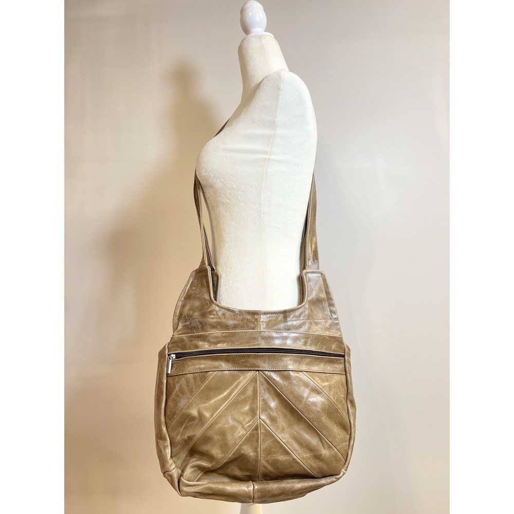 Patchwork Leather Crossbody Bag Taupe Light Brown Glazed Double Handle Mexico‎